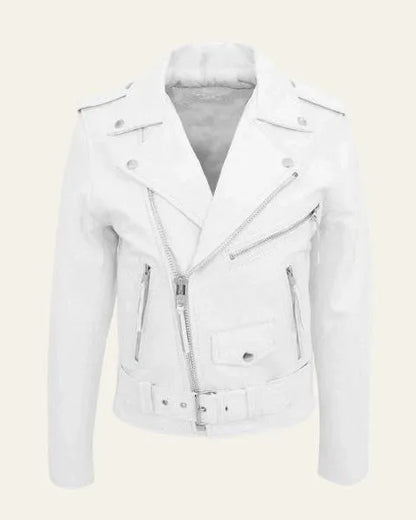 Chaqueta de Cuero de Hombre Casual Biker con Cremallera