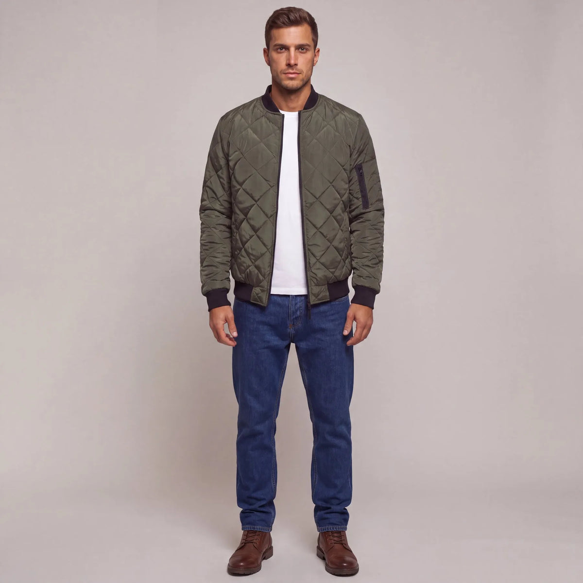 Chaqueta de Hombre Acolchada Casual con Cierre de Cremallera