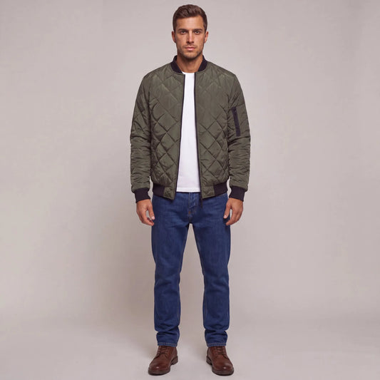 Chaqueta de Hombre Acolchada Casual con Cierre de Cremallera