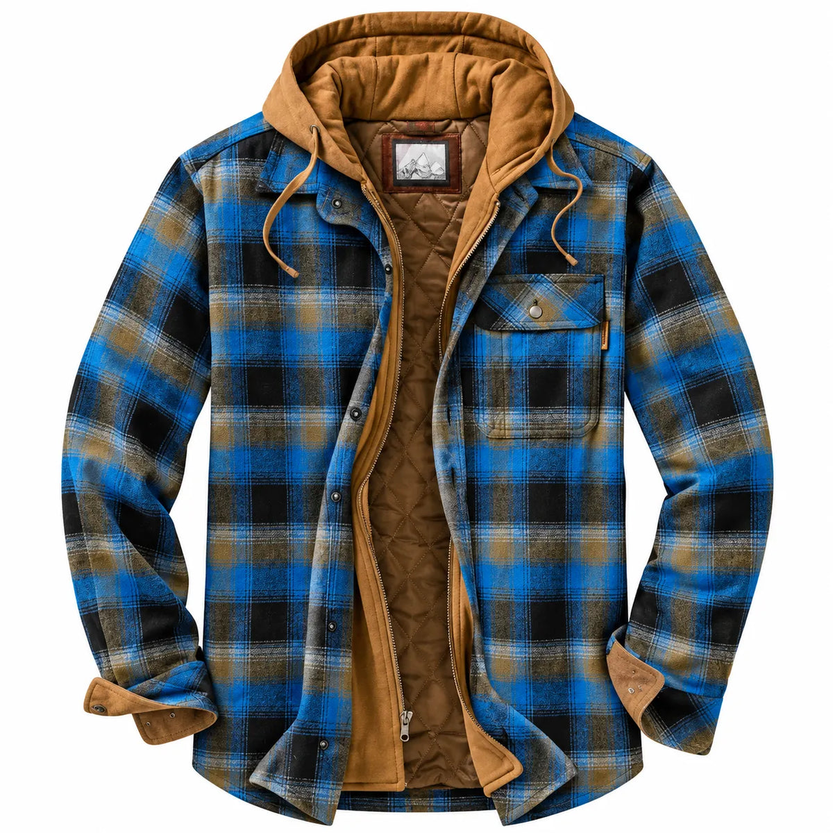 Chaqueta de Hombre Acolchada de Cuadros con Capucha