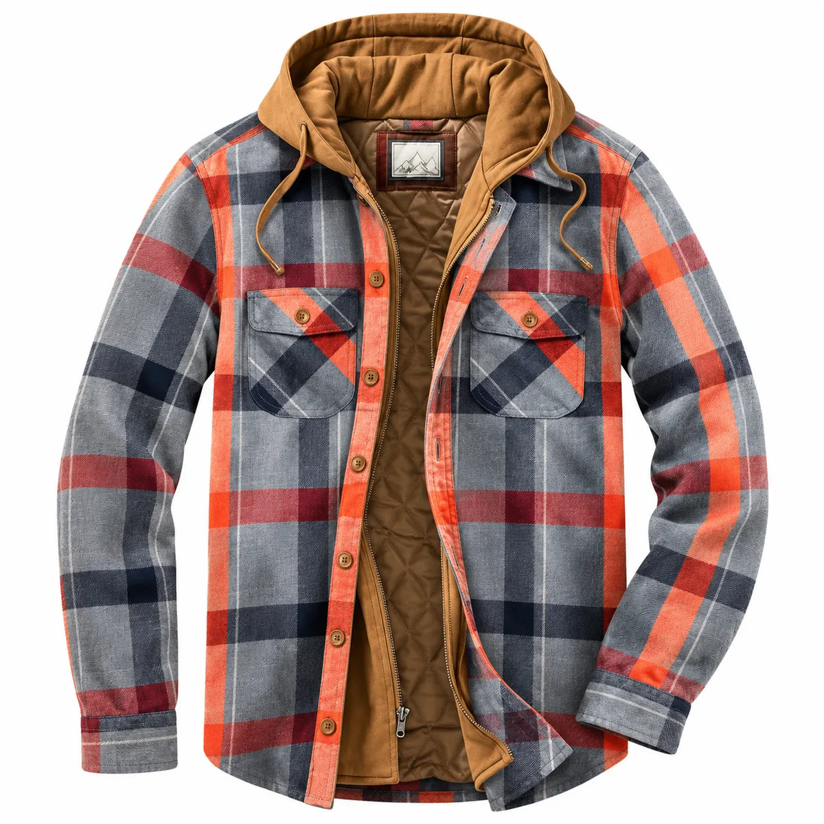 Chaqueta de Hombre Acolchada de Cuadros con Capucha