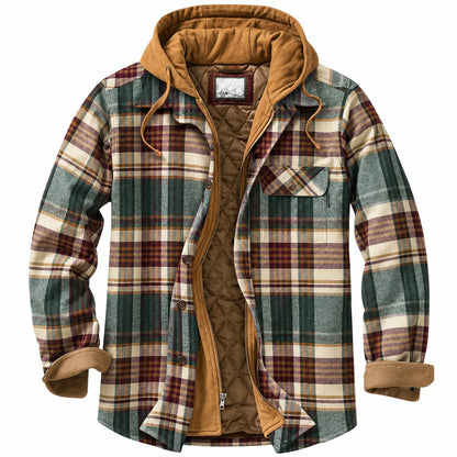 Chaqueta de Hombre Acolchada de Cuadros con Capucha