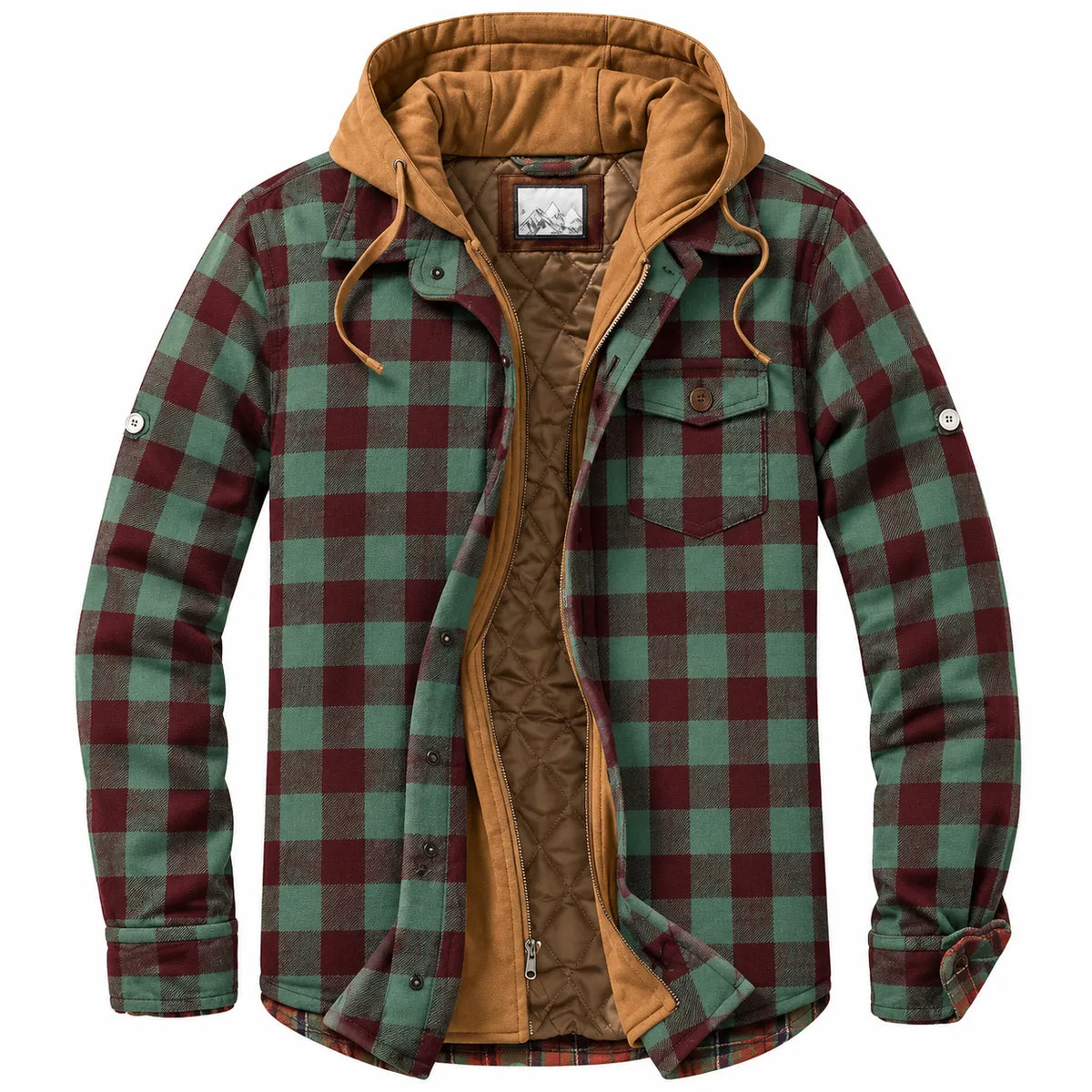 Chaqueta de Hombre Acolchada de Cuadros con Capucha