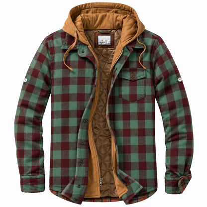 Chaqueta de Hombre Acolchada de Cuadros con Capucha