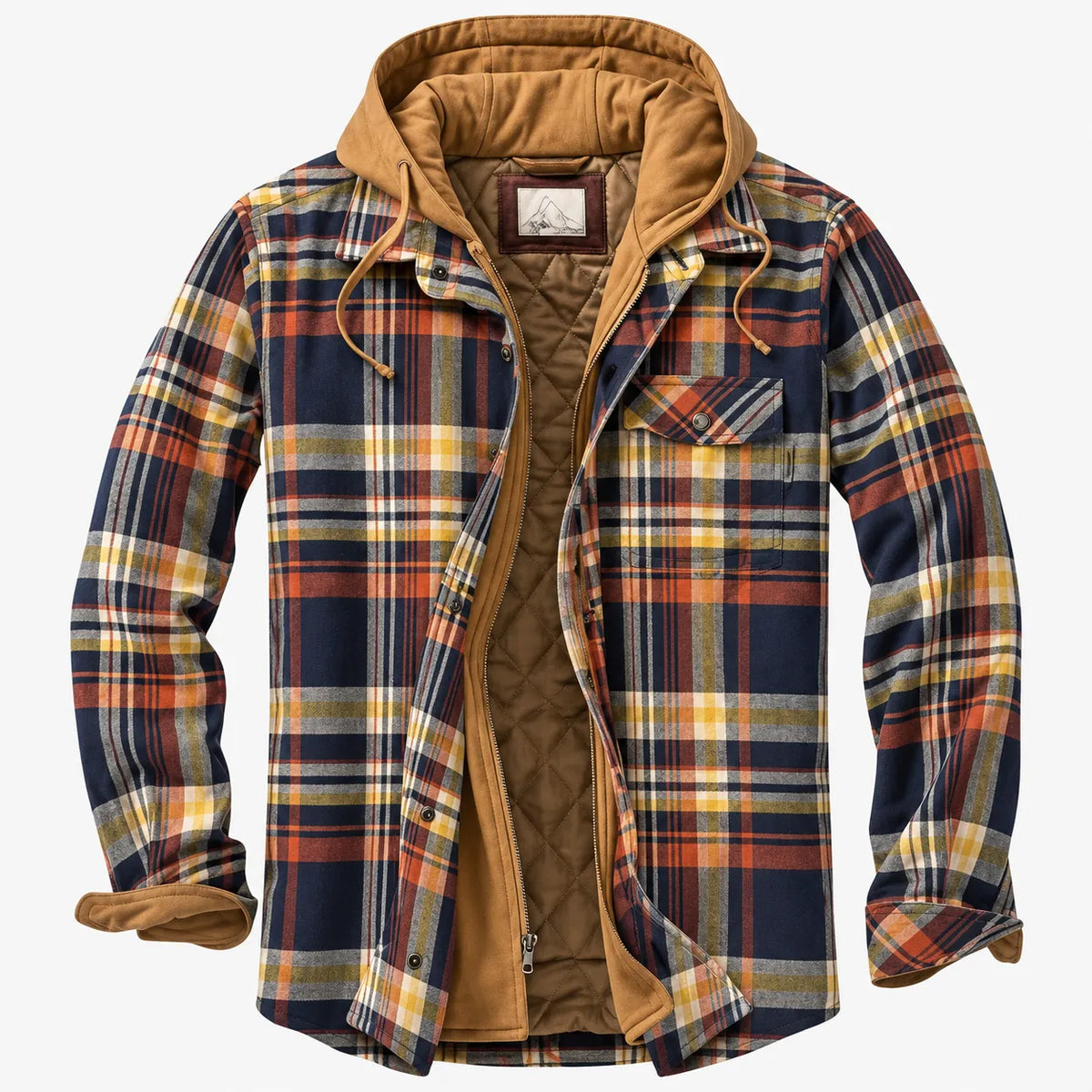 Chaqueta de Hombre Acolchada de Cuadros con Capucha