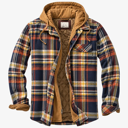 Chaqueta de Hombre Acolchada de Cuadros con Capucha