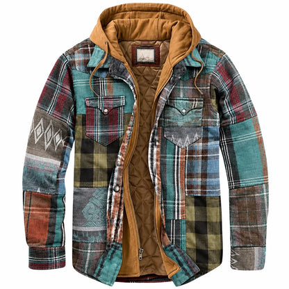 Chaqueta de Hombre Acolchada de Cuadros con Capucha