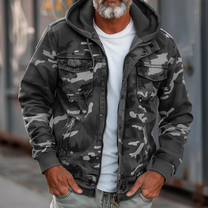 Chaqueta de Hombre Casual Militar con Capucha