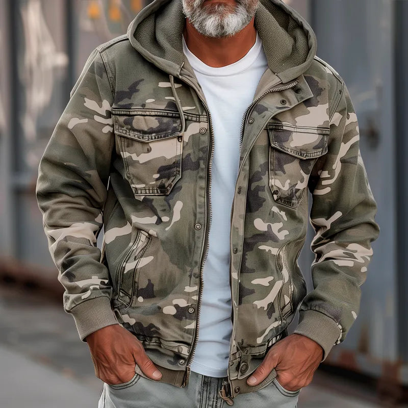 Chaqueta de Hombre Casual Militar con Capucha