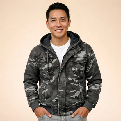 Chaqueta de Hombre Casual Militar con Capucha