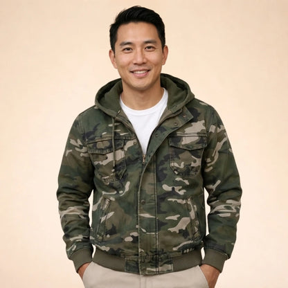 Chaqueta de Hombre Casual Militar con Capucha