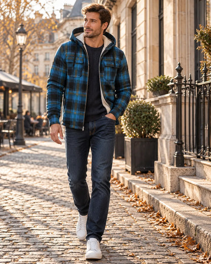 Chaqueta de Hombre Casual de Cuadros con Capucha