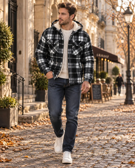 Chaqueta de Hombre Casual de Cuadros con Capucha