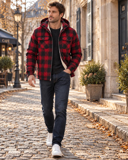 Chaqueta de Hombre Casual de Cuadros con Capucha