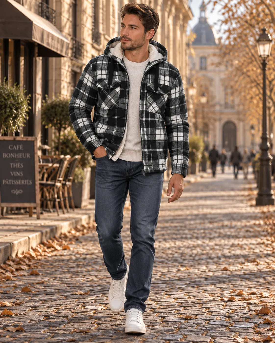 Chaqueta de Hombre Casual de Cuadros con Capucha
