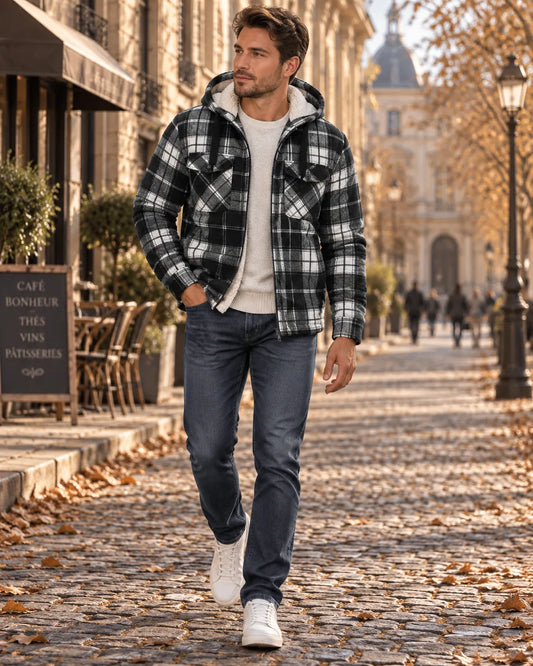 Chaqueta de Hombre Casual de Cuadros con Capucha