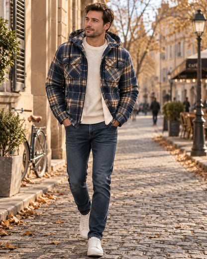Chaqueta de Hombre Casual de Cuadros con Capucha