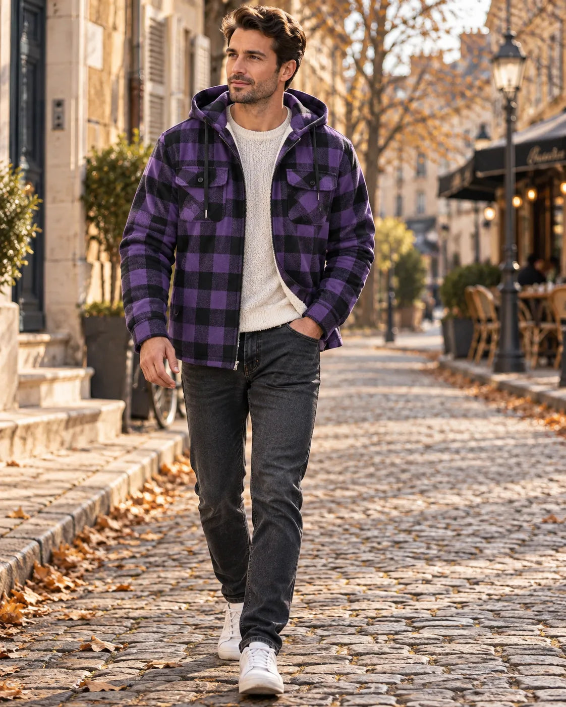 Chaqueta de Hombre Casual de Cuadros con Capucha