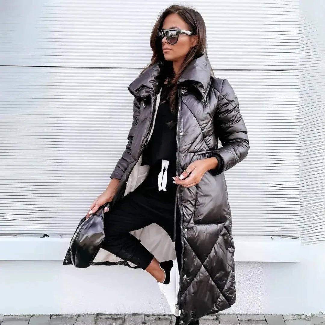 Chaqueta de Invierno de Mujer Acolchada Larga con Cierre de Cremallera