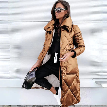 Chaqueta de Invierno de Mujer Acolchada Larga con Cierre de Cremallera