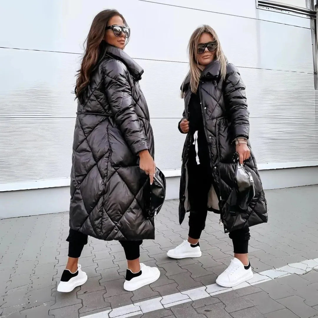 Chaqueta de Invierno de Mujer Acolchada Larga con Cierre de Cremallera