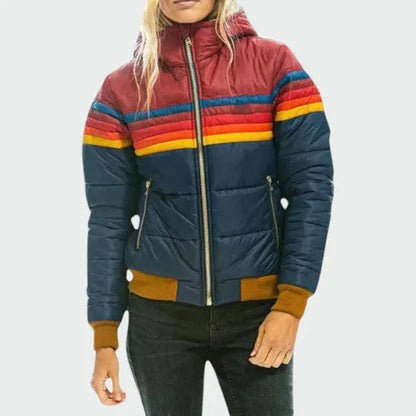 Chaqueta de Invierno de Mujer Acolchada Retro con Capucha