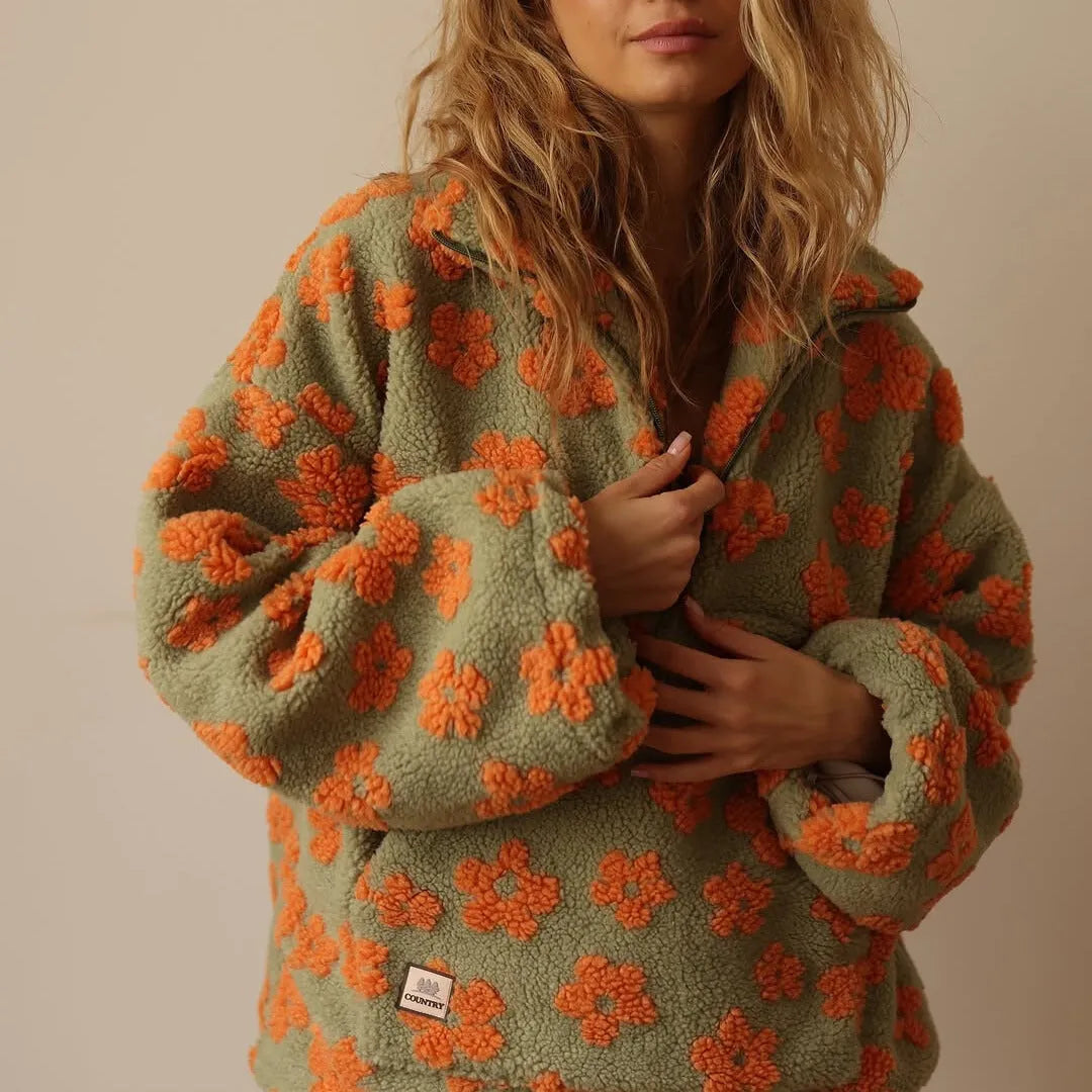 Chaqueta de Invierno de Mujer Oversize Bohemia con Estampado Floral