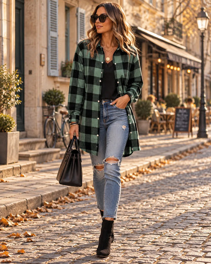 Chaqueta de Mujer Casual de Cuadros con Manga Larga