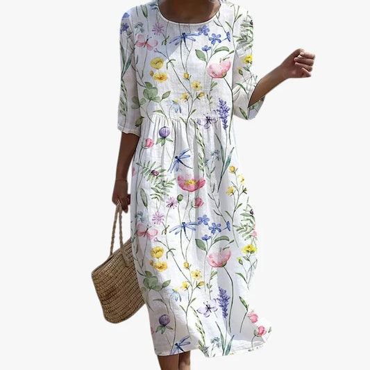Vestido de Verano Midi de Flores Boho con Manga Corta