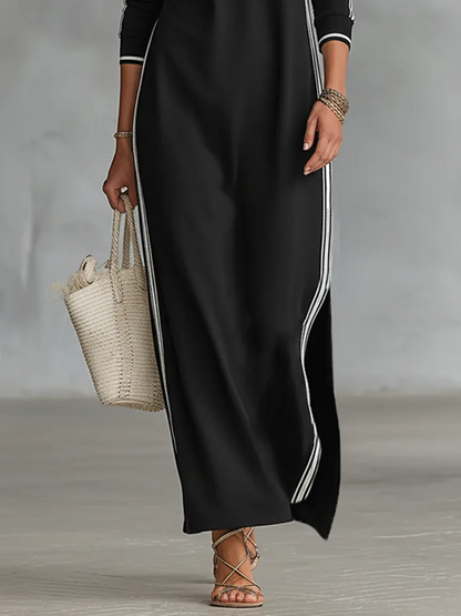 Vestido de Verano Largo Casual con Cuello con Botones y Rayas