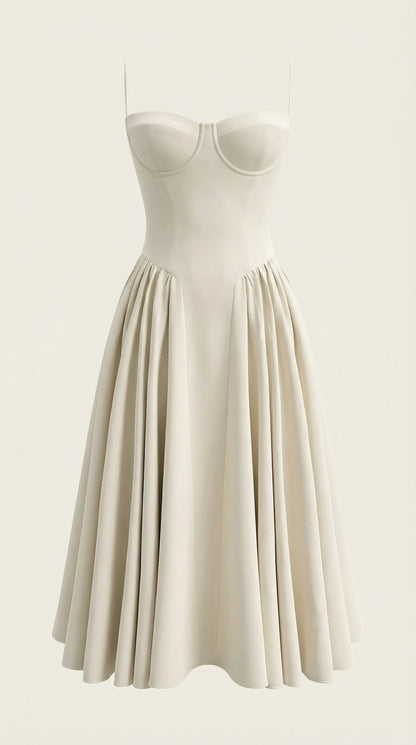 Vestido de Invitada de Boda Midi Elegante Corset con Plisado Detalles