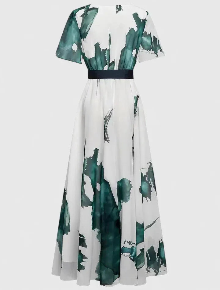 Vestido de Invitada de Boda Largo Estampado Verano con Manga Corta