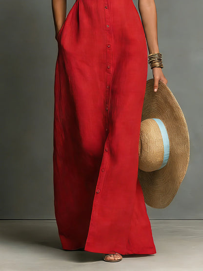 Vestido de Verano Largo Elegante Casual con Botones