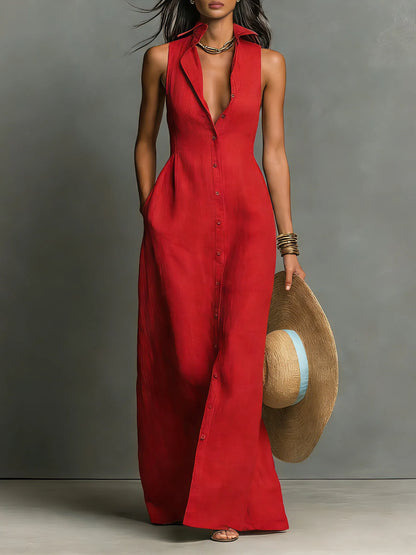 Vestido de Verano Largo Elegante Casual con Botones