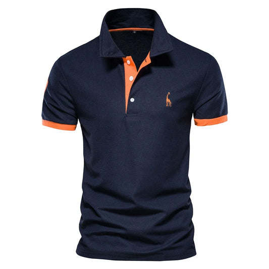 Men's Casual Slim Fit Polo Shirt with Short Sleeve and Embroidered