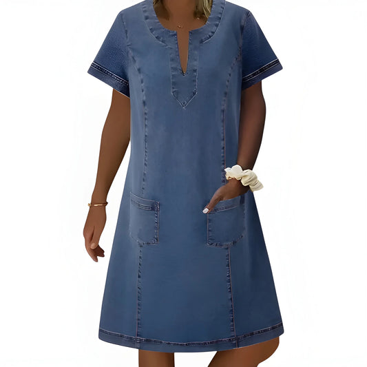 Vestido de Verano Midi Vaquero Casual con Manga Corta