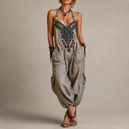 Mono de Mujer Largo Boho Ancho con Bolsillos De Parche