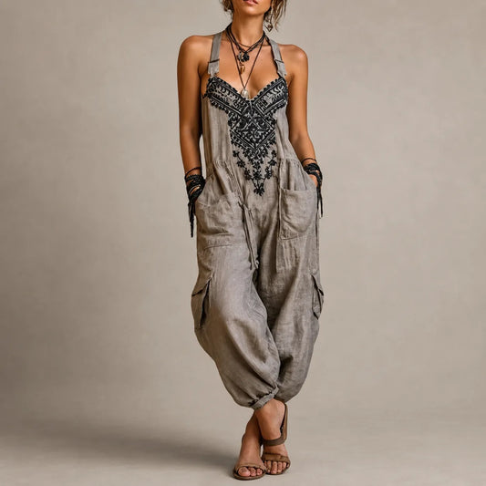 Mono de Mujer Largo Boho Ancho con Bolsillos De Parche