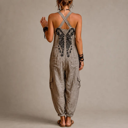 Mono de Mujer Largo Boho Ancho con Bolsillos De Parche