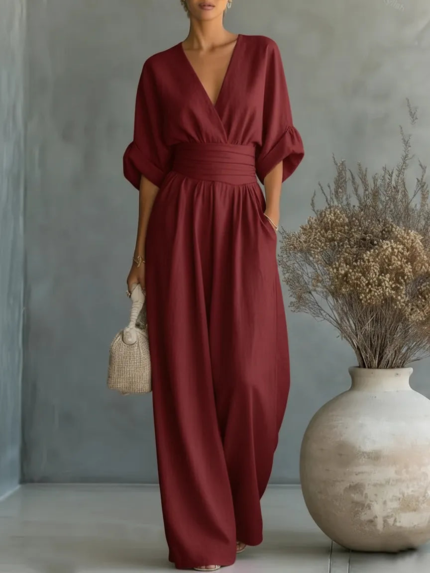 Mono de Mujer Boho Elegante con Manga Larga y Escote en V