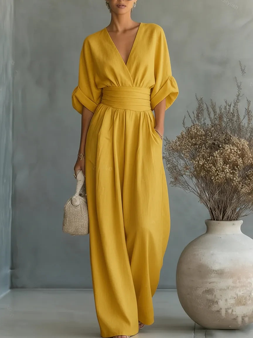 Mono de Mujer Boho Elegante con Manga Larga y Escote en V