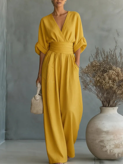 Mono de Mujer Boho Elegante con Manga Larga y Escote en V