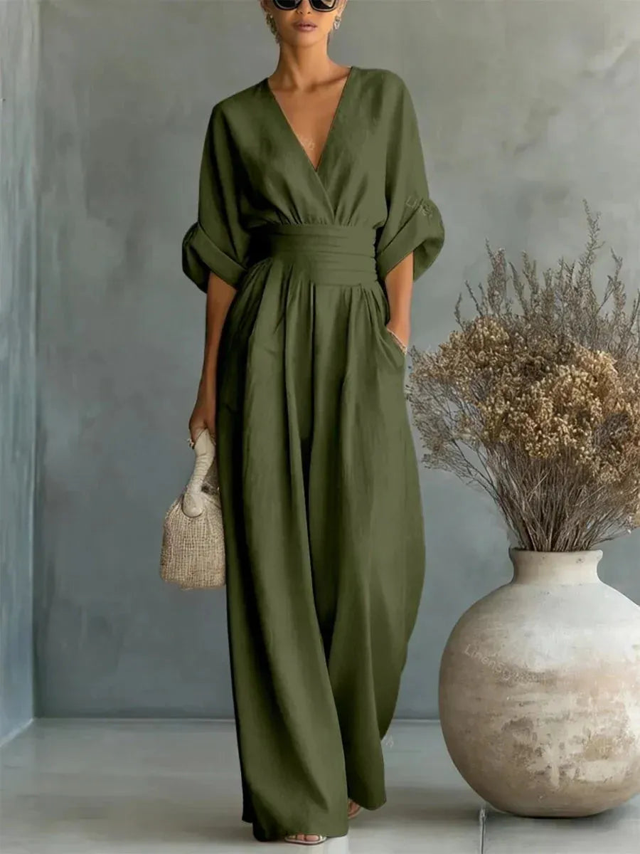 Mono de Mujer Boho Elegante con Manga Larga y Escote en V