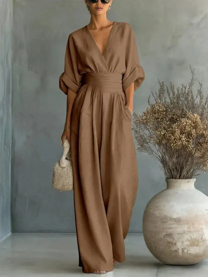 Mono de Mujer Boho Elegante con Manga Larga y Escote en V