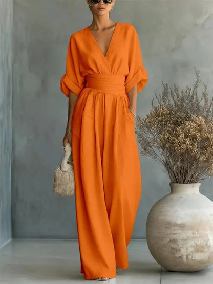 Mono de Mujer Boho Elegante con Manga Larga y Escote en V
