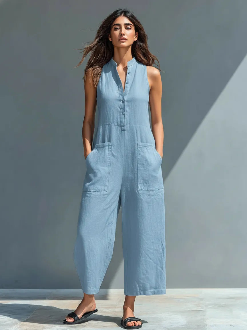 Mono de Mujer Casual Minimalista con Cuello Mao y Botones