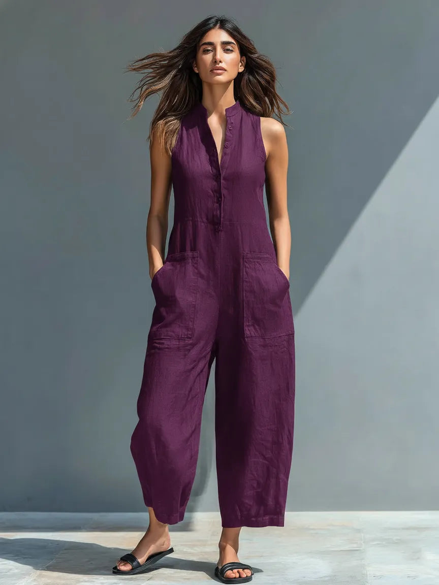 Mono de Mujer Casual Minimalista con Cuello Mao y Botones