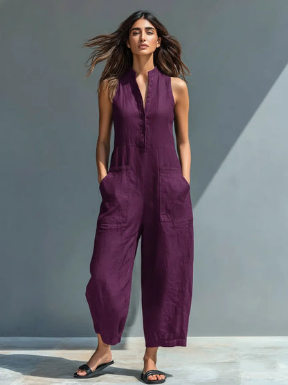 Mono de Mujer Casual Minimalista con Cuello Mao y Botones