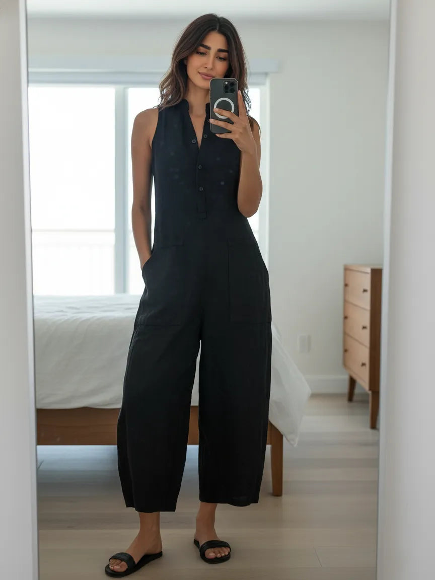 Mono de Mujer Casual Minimalista con Cuello Mao y Botones