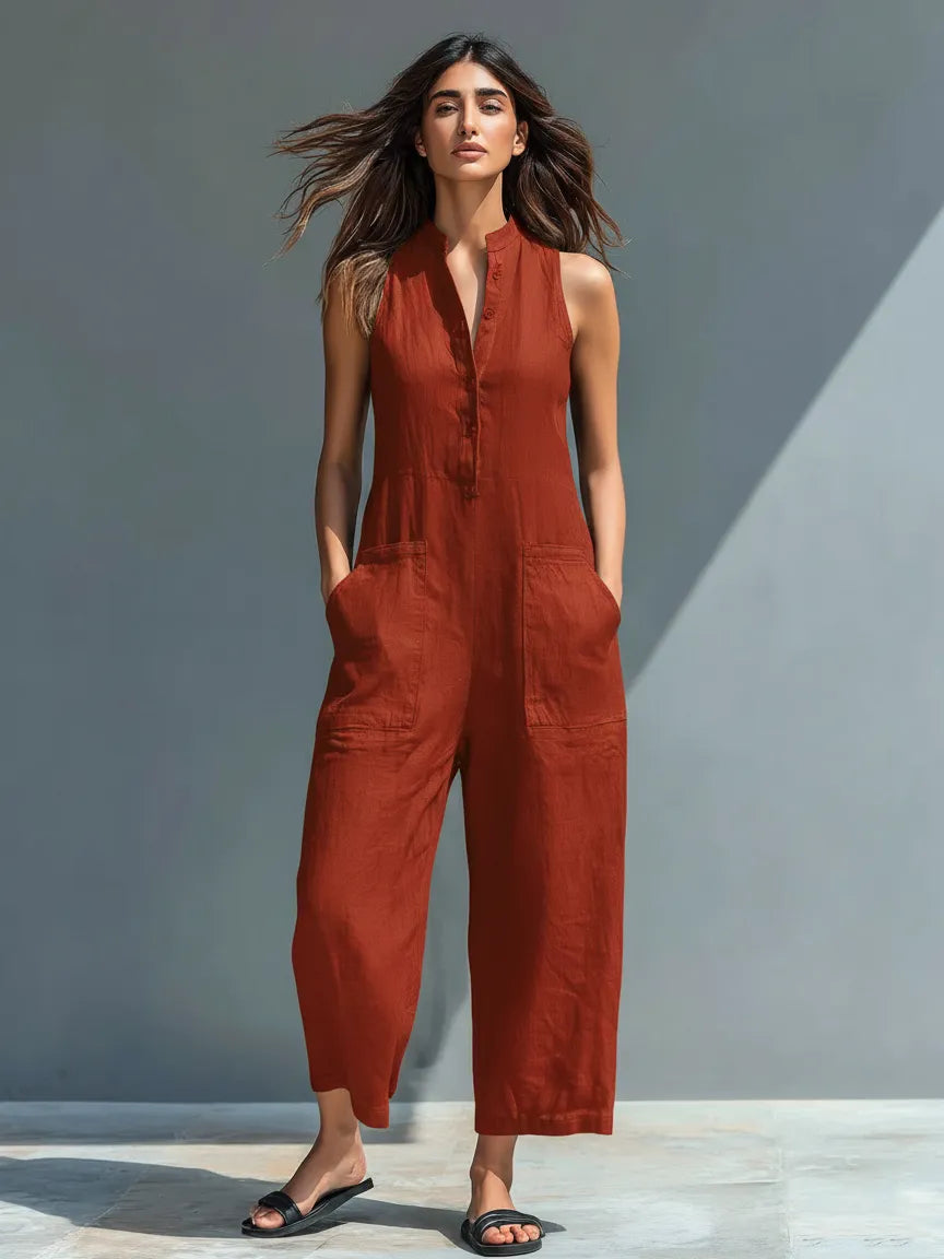 Mono de Mujer Casual Minimalista con Cuello Mao y Botones